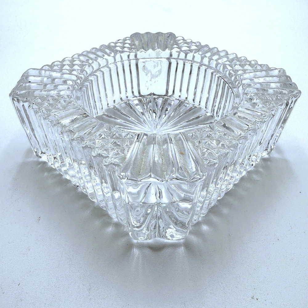 Vintage Antique Heavy Crystal Glass Hollywood Regency Style Sparkling Ashtray 4"
